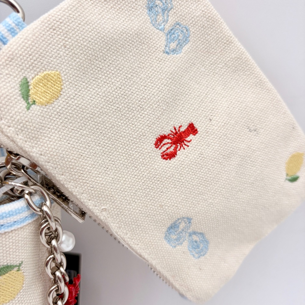 Madden Girl Nautical Canvas Mini Tote Bag Lobster Oyster Lemon Embroidery Blue - Picture 5 of 13
